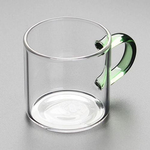 100ml Colorful Handle Thermal Glass Cups Set Hot and Cold Beverage Serving Cups for Coffee Tea Transparent Thermal Mugs Set of 6 (Green Hand)