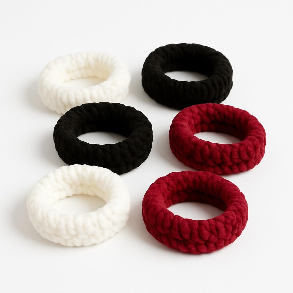 6pcs Thick No Damage Hair Ties for Women,Soft Seamless Scrunchies for Girl,Elastic Ponytail Holders Hair Accessories. (Triple color)