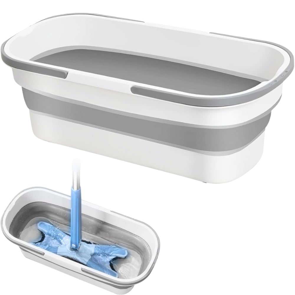 Collapsible with 2 Handle, Square Folding, Large Capacity Silicone Water, Foldable Mop for Outdoor Use, White