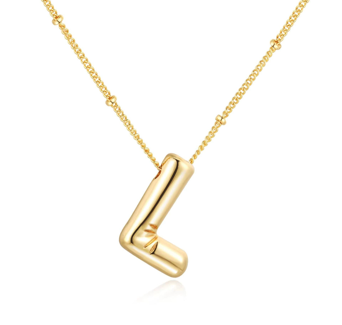 Bubble Letter Necklace for Women Stainless Steel, 14K Gold Plated, Hypoallergenic and Tarnish Resistant, Elegant Design Perfect for Birthday Gifts, 26 Initials A:Z for Choice.