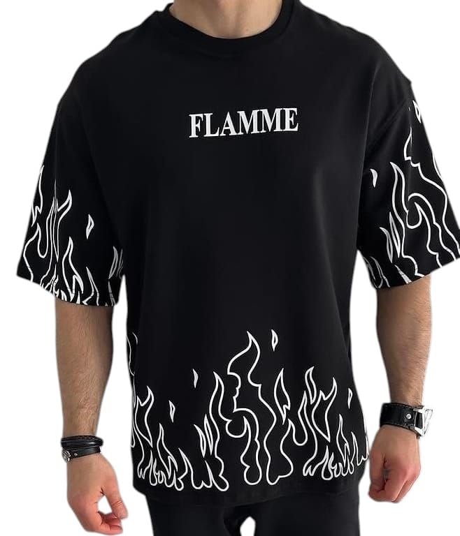 Miza Men's Casual T-shirt Milton Stretch Printed Flame Round Neck T-Shirt for Everyday Use