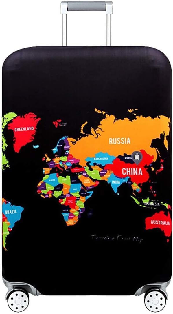 KASTWAVE Thicker Luggage Cover Elastic Suitcase Cover Protector Fits 18-32 Inch Suitcase Travel Accessories (World Map, L)