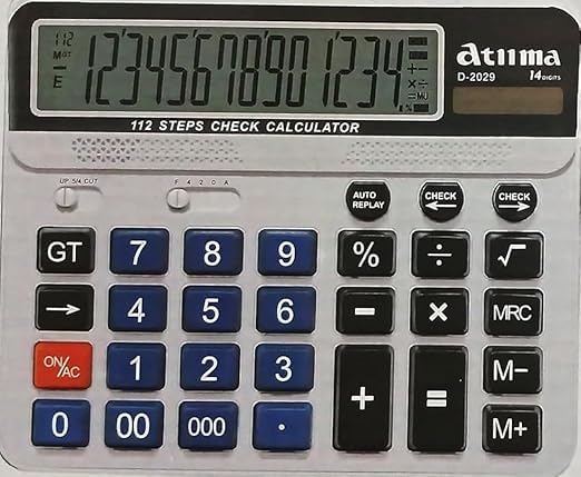 Atuma Desktop Electronic Calculator, Model D-2029, 14 Digits, 112 Steps Inspection and Review, Large LCD Display, Dual Solar Power and Battery