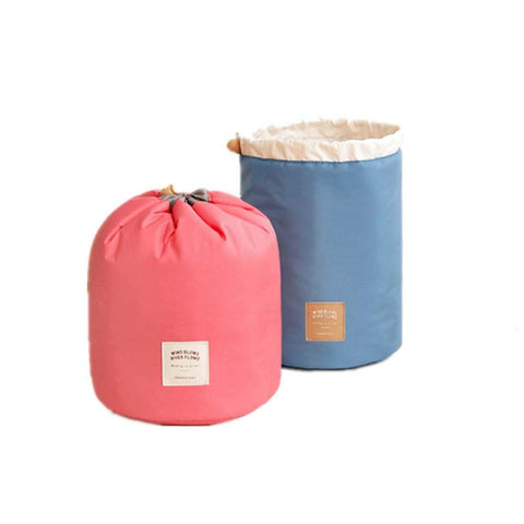 DELFINO Makeup Bag, Travel Cosmetic Bags Barrel Makeup Bag, Women&Girls Portable Foldable Cases, Multifunctional Toiletry Bucket Bags Round Organizer Storage Pocket Soft Collapsible, 2 Pcs