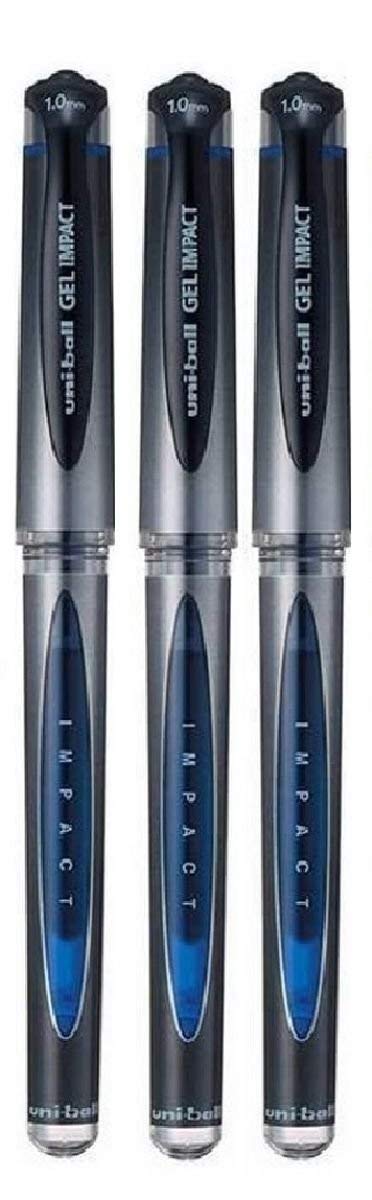 uni-ball Uni Ball Blue Capped (UM-153S) Gel Impact Rollerball Pen Ball Point Pens Broad 1mm Nib Tip 0.6mm Line Width Ink (Pack Of 3)