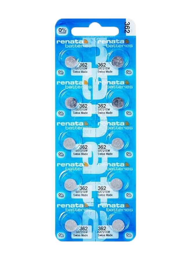 RENATA WRIST WATCH BATTERY - Swiss made, button cell 1.55V, Renata long life, strap (10 pieces) 362-3, SR721SW