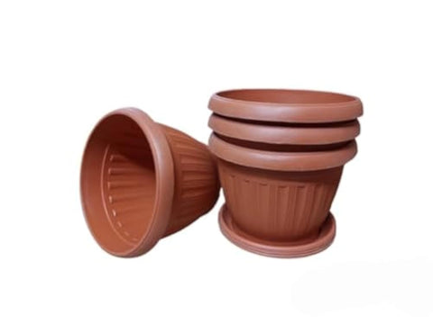 Khurshid German Model Round Planter Pot - Size 20 cm - 4 Count (Brick)