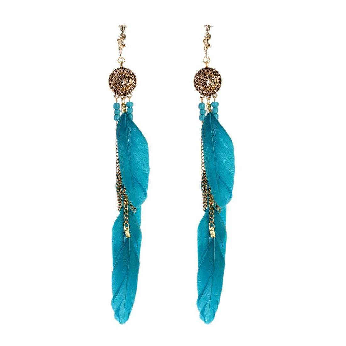 Showday Faux Feather Earrings Dream Catcher Earring Bohemian Fringe Tassel Long Drop Dangle Earrings Bohemian Ethnic Handmade Beaded Charms Earring for Women Girls Jewelry Gift