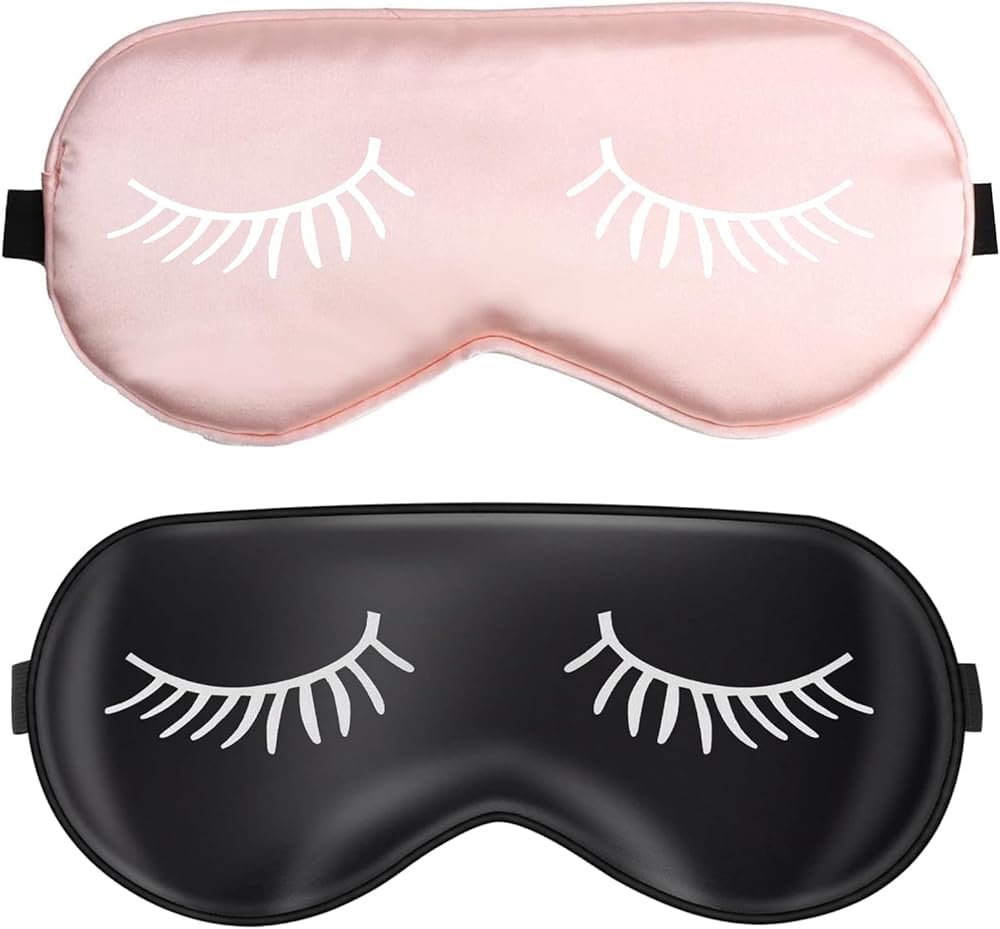 GQ 2PCS Imitation Silk Sleep Mask,Eye Mask for Sleeping with Adjustable Elastic Strap, Soft Eye Cover Light Blocking for Men and Women