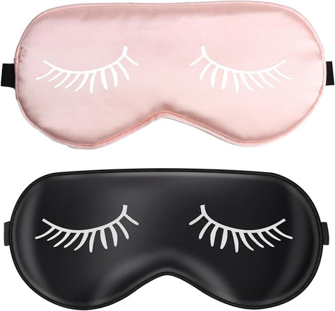 GQ 2PCS Imitation Silk Sleep Mask,Eye Mask for Sleeping with Adjustable Elastic Strap, Soft Eye Cover Light Blocking for Men and Women