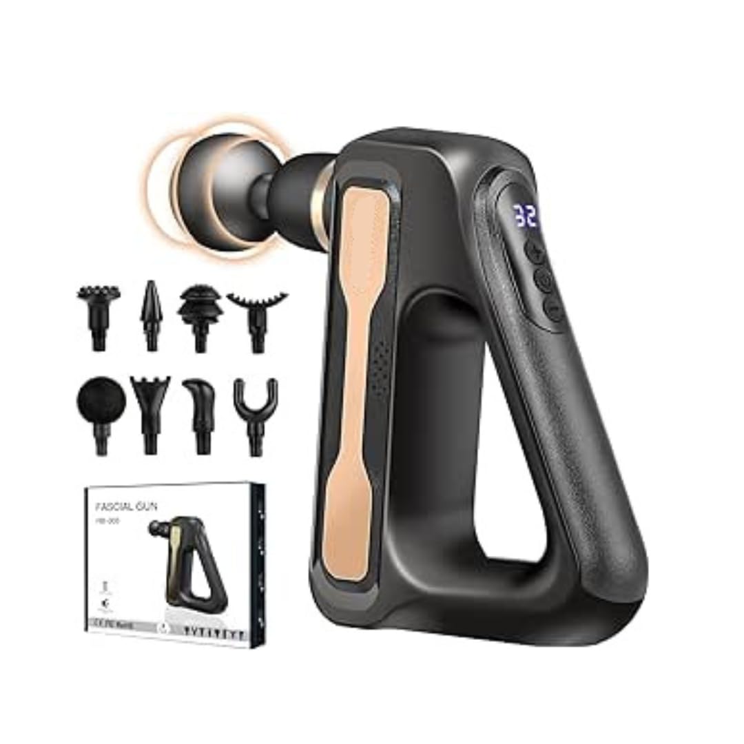 Phyzioline Massage Gun Deep Tissue Handheld with 32 Speed Levels 8 Massage Heads LCD Display Quiet Powerful Percussion Fascia Gun for Sports Pain Relief Fitness Recovery