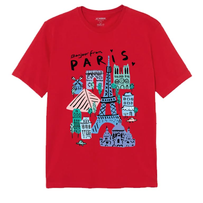 T-Shirt Red Paris Graphic Print, Size (S)