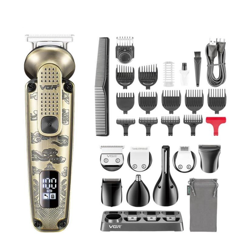 VGR Male V-103 8-In-1 Face Hair Body&Private Parts Multi Grooming Kit Hair Trimmer Beard Trimmer Ear&Nose Trimmer Head Shaver Full Body Grooming Kit Metal Body IPX6 With Travel Pouch Runtime 180 Mins
