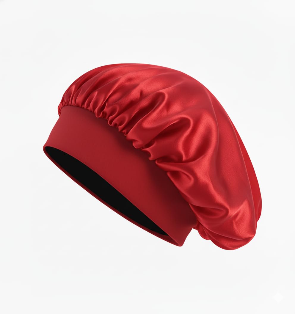 Satin Sleep Bonnet, Premium Soft Fabric (Red)