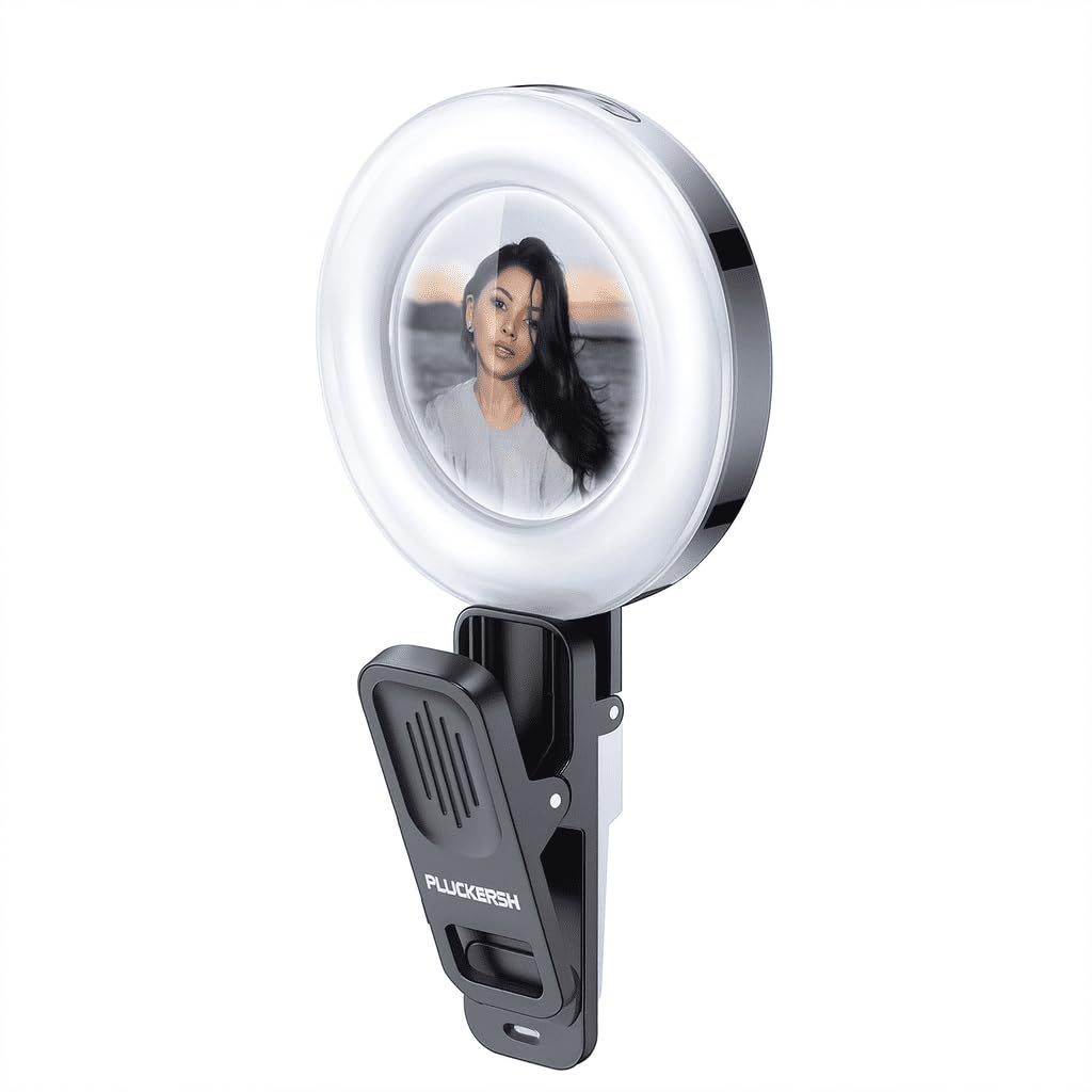 Portable LED Selfie Light with Magnifying Convex Mirror, Easy Clip-on for Smartphones, Adjustable Illumination for Professional Photos & Videos