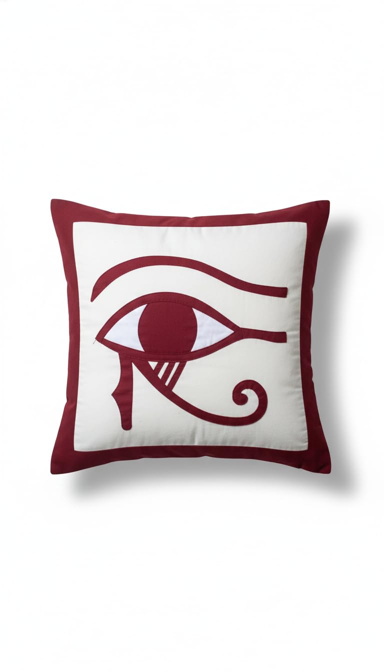 of Horus Decorative Pillow Cover, Ancient Egyptian Design, Premium Fabric, Square Cushion Cover, Red and White