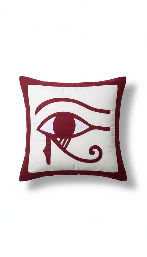 of Horus Decorative Pillow Cover, Ancient Egyptian Design, Premium Fabric, Square Cushion Cover, Red and White