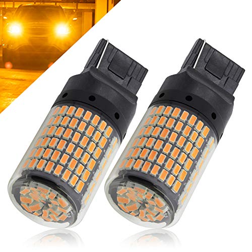 19.5Watts No Hyper Flash 7440 T20 W21W LED Bulbs Amber/Yellow High Power 3014 144-SMD Chips LED Bulb For Backup Reverse Lights,Turn Signal Lights(No Hyper Flash).2-Pack.