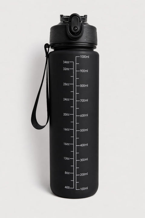1L Water Bottle with Straw, Motivational Sports Water Bottle with Time Marker, BPA Free Tritan Drink Bottle for Girls Boys Fitness Outdoor Cycling (Black)