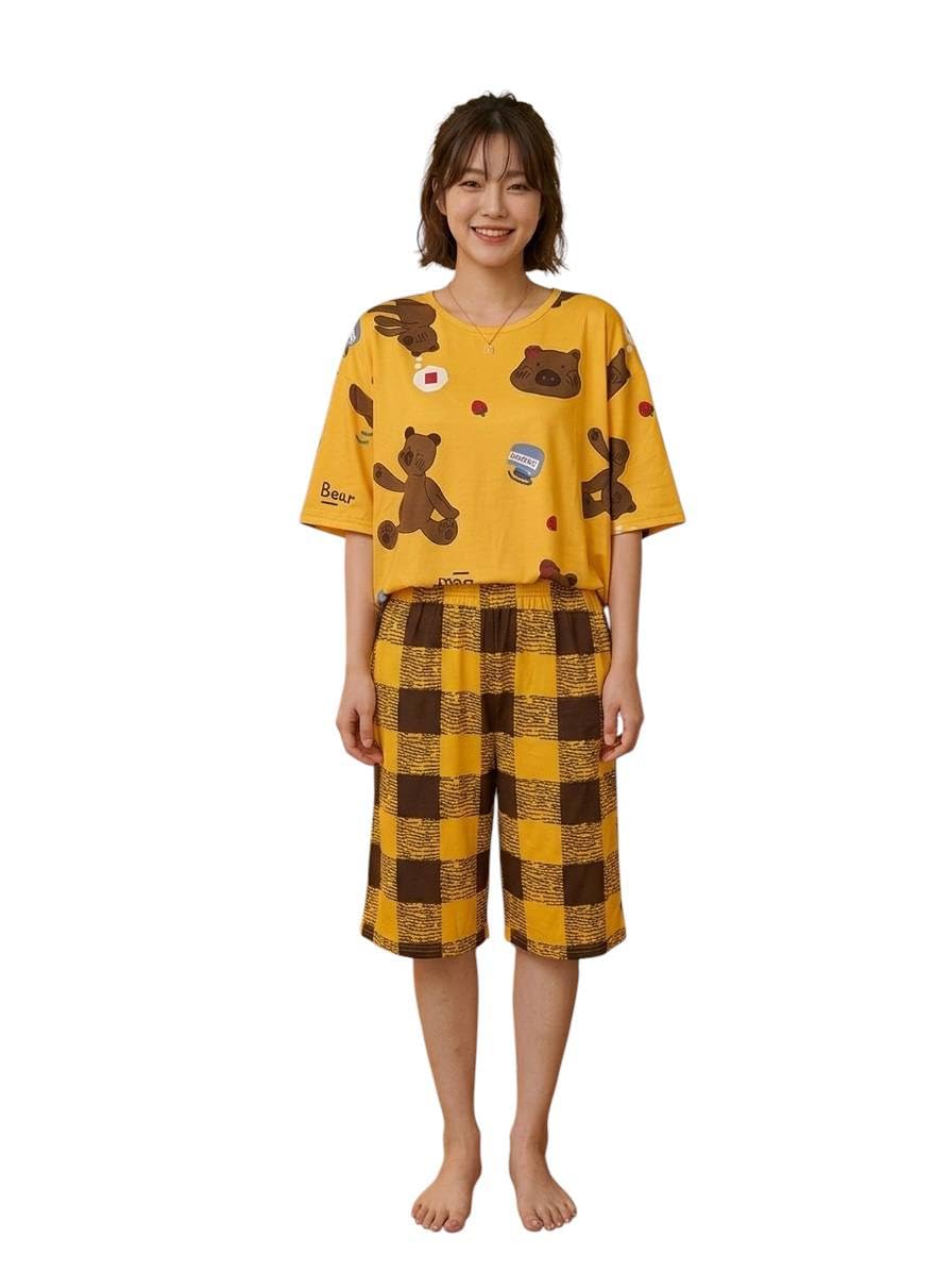 Womens Multi Shapes One Size Fits Up to 85K T-Shirt and Pants Set