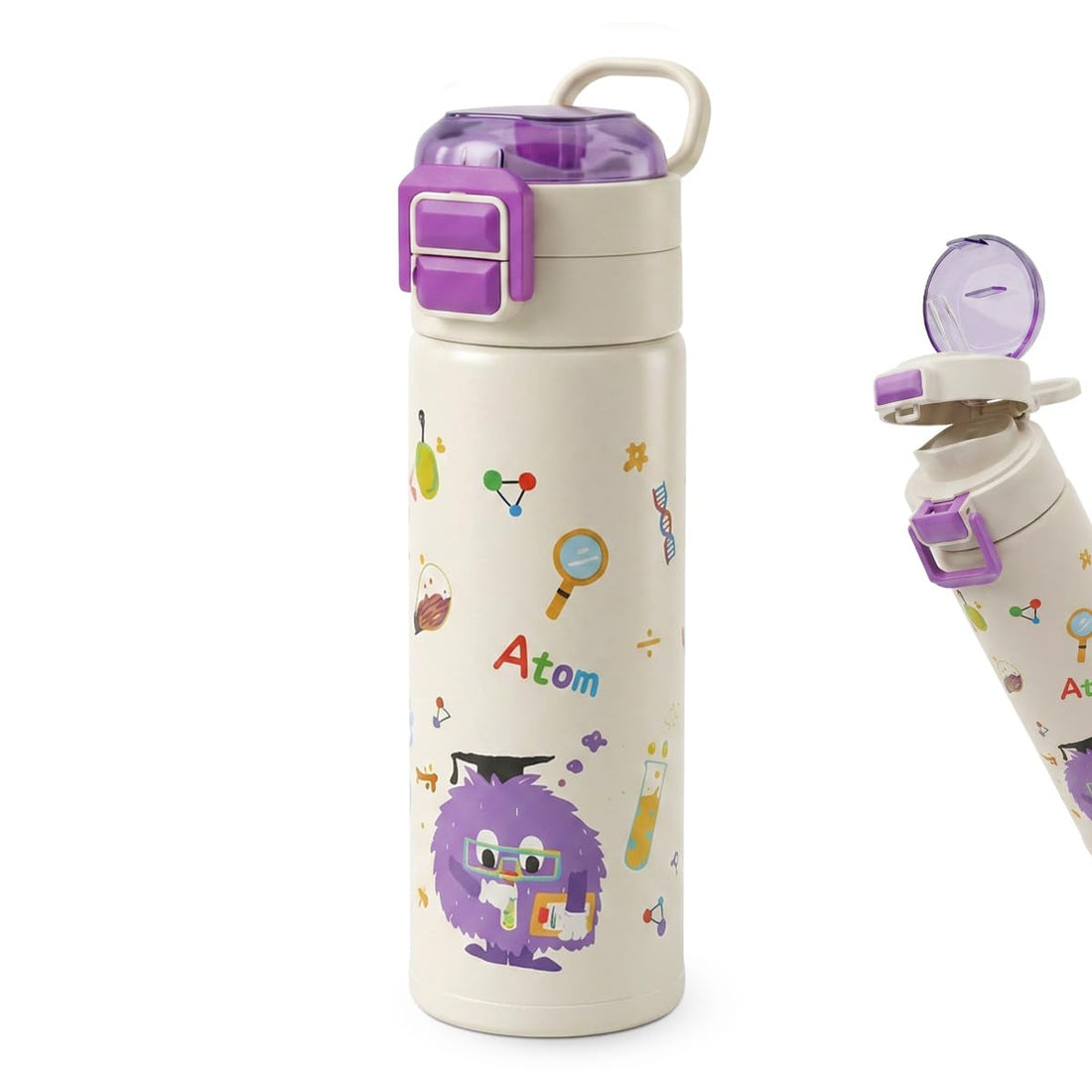 hanso Vacuum Bottle 500ml, Stainless Steel Insulated Water Bottle with Straw Lid & Carry Handle, Leak Proof for Hot and Cold Drinks, BPA-Free, for School, Travel & Picnic Use, F-1117 (Purple)