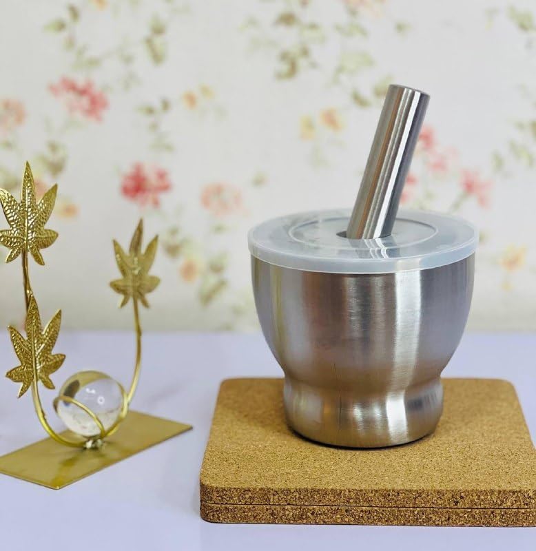 Generic Premium Stainless Steel Mortar and Pestle Set, 18/10 Rust-Proof, Heavy-Duty with Lid .lo