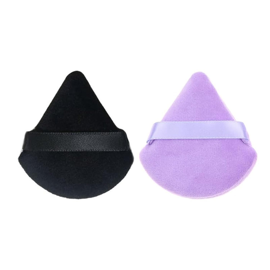 Hermania 2 Pieces Triangle Velour Powder Puff for Concealer and Loose Powder Face Cosmetic Washable Reusable Soft Plush Foundation Sponge Wet Dry Velvet Makeup Tool (Black & Purple, 2)