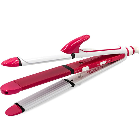 Hair Straightener with Ceramic Plates, Proffesional Hair Curler iron 3 in 1 Salon with 200°C Heat for Curly & Straight Hair, Power Indicator Light, 360° Rotating Cord, CR-8088