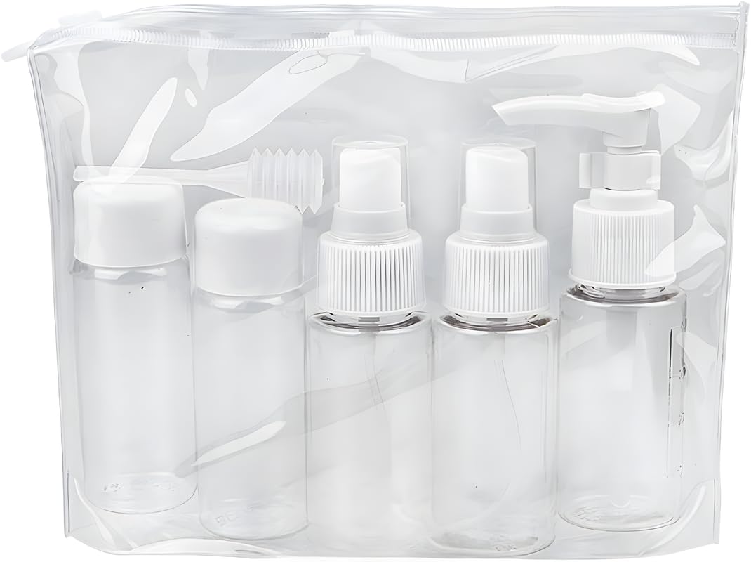 Circle M 7-Piece Travel Bottles Set, Durable Reusable Transparent Plastic Bottles for Cosmetics, Perfume, and Skincare, Travel Kit for Women - White
