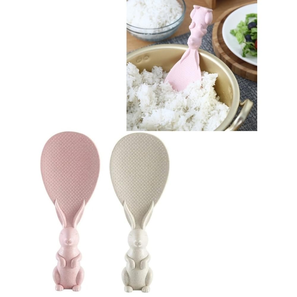 1 Pc Rabbit Shape Rice Paddle Bunny Cartoon Rice Spoon Non-Stick Rice Spatula Stand-Up Rice Spoon Paddle Standing Rice Cooker Spoon Stand-Able Rice Serving Spoons Vertical Rice Scoop 8.5X7Cm Multi