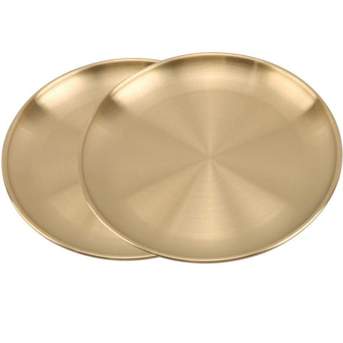Stainless Steel Gold Plates 2 Set Round Dinner Dishes 5.5 Inch Metal Plates Great for Picnic,Outdoor Camping Plate,Shatterproof & Dishwasher Safe