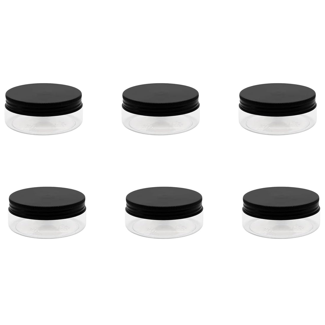 6pcs Clear White Plastic Jar - 50ml, 7cm Diameter - Black Lid Empty Round Tins Storage Jar