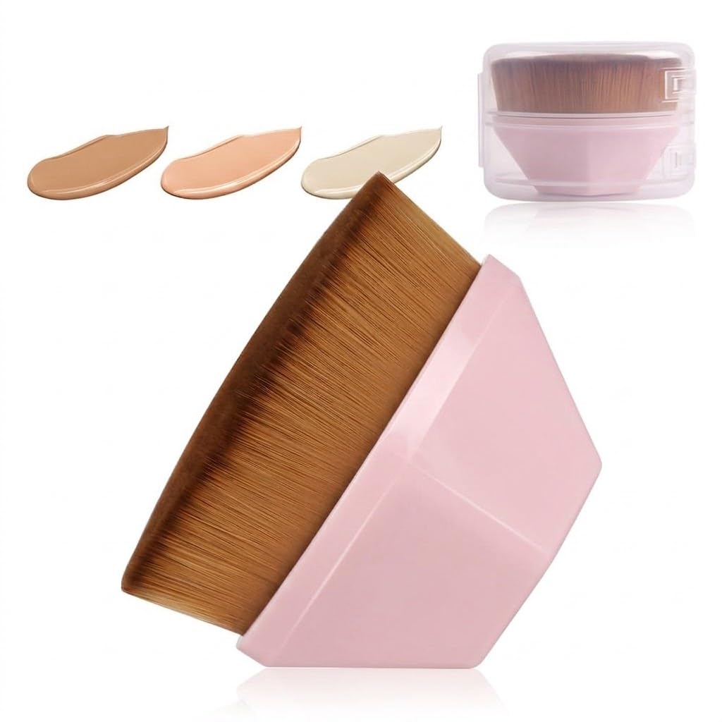 Foundation Makeup Brush Flat Top Kabuki Hexagon Face Blush Liquid Powder Foundation Brush for Blending Liquid, Cream or Flawless Powder Cosmetics MultiColor Pack Of 1(PINK)