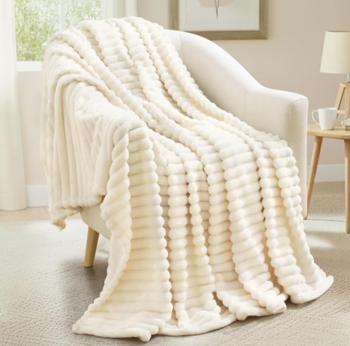 Soft Fur Heater, Warm Winter Bed Cover, Cream Color, Wave Design, For Sofa And Bed Size 160cm*150cm