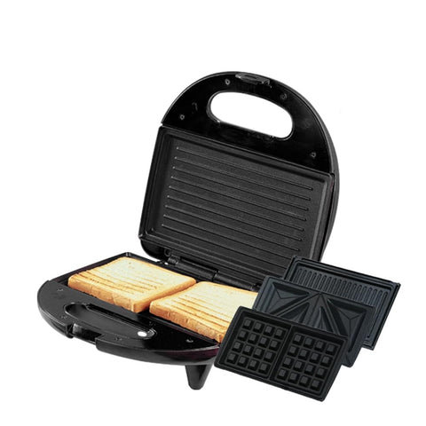 FLAMNGO 3-in-1 Sandwich Maker, 800W, Non-stick Plates, Waffle and Grill Plates, Black