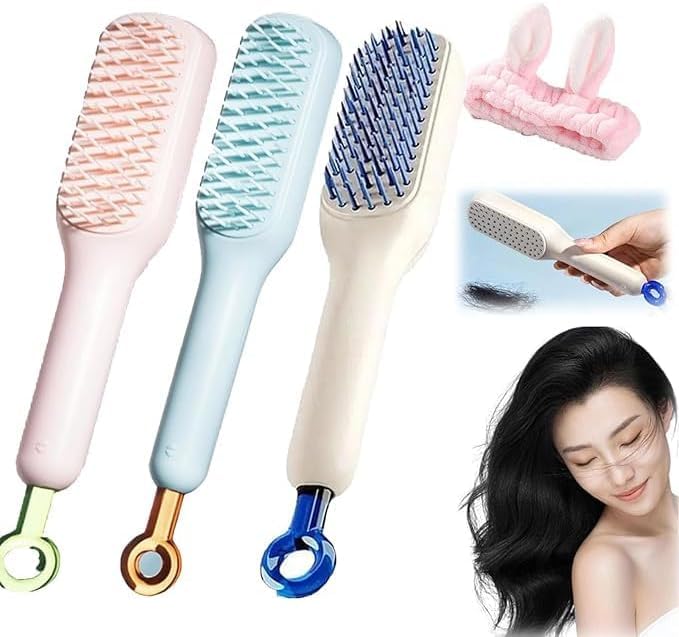 Anti-Static Self-Cleaning Massage Comb – One-Pull Clean Hair Brush with Rotatable Lifting Design – Easy Clean Styling Tool for Women (white)