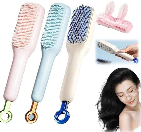 Anti-Static Self-Cleaning Massage Comb – One-Pull Clean Hair Brush with Rotatable Lifting Design – Easy Clean Styling Tool for Women (white)