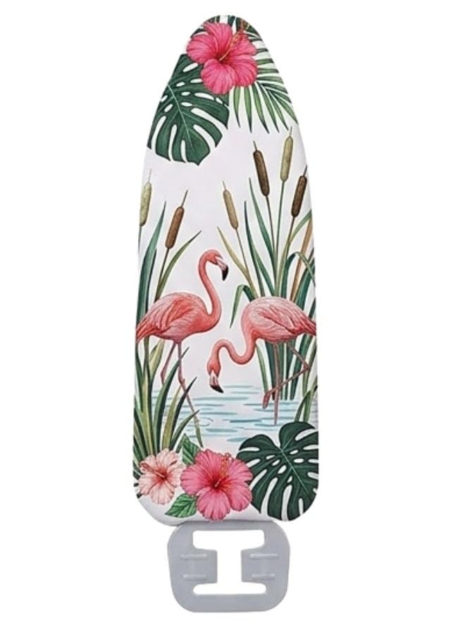 Ironing Board Cover 140 x 50 cm â€“ Bright Flamingo Design, Heat-Resistant Fabric, Random Shapes and Colors, Smooth and Durable Surface