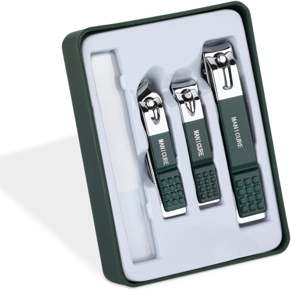 Manicure and Pedicure Set, 4-Piece Nail Clipper Kit, Stainless Steel Fingernail and Toenail Cutters with File and Travel Case, Compact Grooming Tools for Men and Women