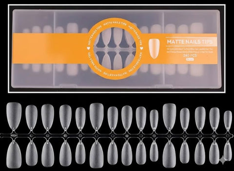 Short Nail Tips, 15 Sizes Full Matte Soft Gel, 240pcs Press On Acrylic, Fake Full Cover Nail Tips Pre-Shaped with Box (Short Almond)