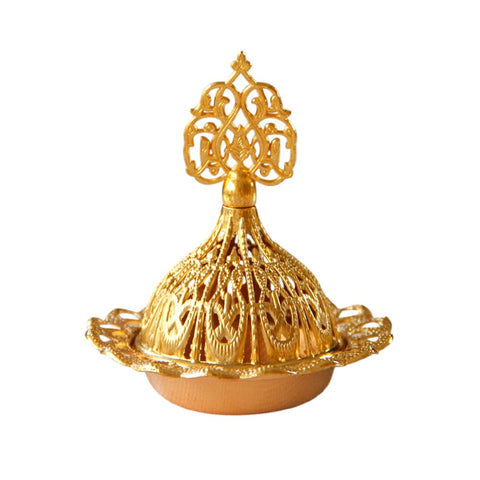 BYNYXI Arabic Incense Burner Incense Vessel, Gold Candle Holder Eid Incense Container Vintage Candlestick Aromatherapy Furnaces Incense Holder for Ramadan Mubarak Muslim Party Table Decoration