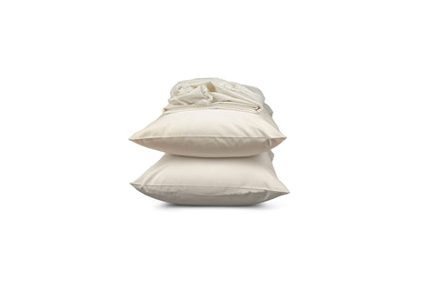 100% Cotton Fitted Sheet Set 200cm x 200cm Fitted Sheet + 2 Pillow Cases, Off White