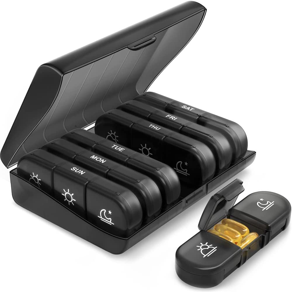 Weekly Pill Organizer 3 Times a Day with 7 Daily Large Pill Box Cases to Hold Fish Oils, Vitamins, Supplements, Medication