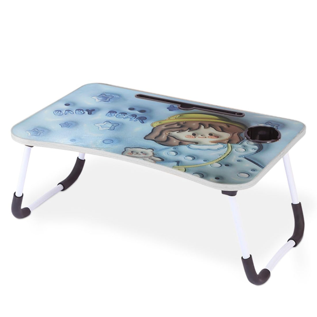 Laptop Table For Kids – Folding Bed Desk With Cup Holder And Tablet Slot – Portable Study Table For Drawing Writing Reading – Lightweight Lap Desk For Home School Travel Use (Blue 3)
