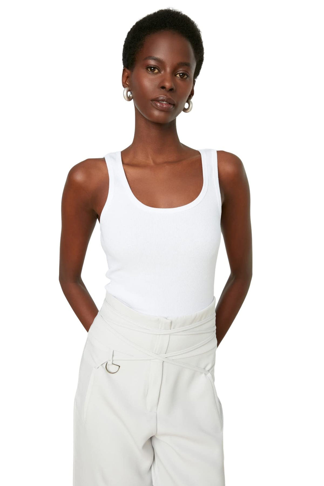 Trendyol Women Fitted Pool Neck Ribbed Elastic Knit Undershirt TWOSS22AL0042 Athlete