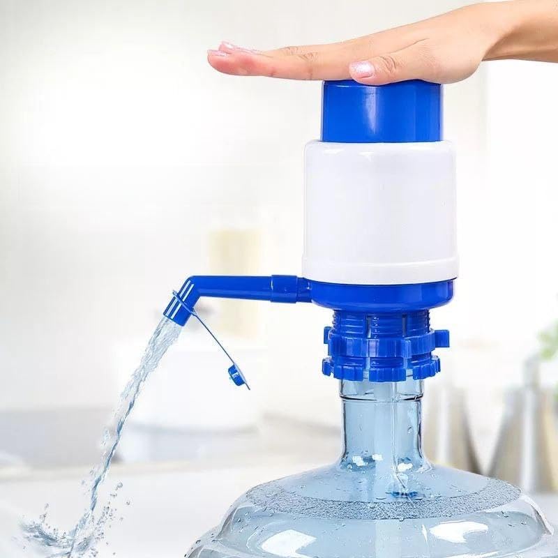 Manual Water Pump Dispenser for Large Water Bottles, Hand Press Design, Blue and White