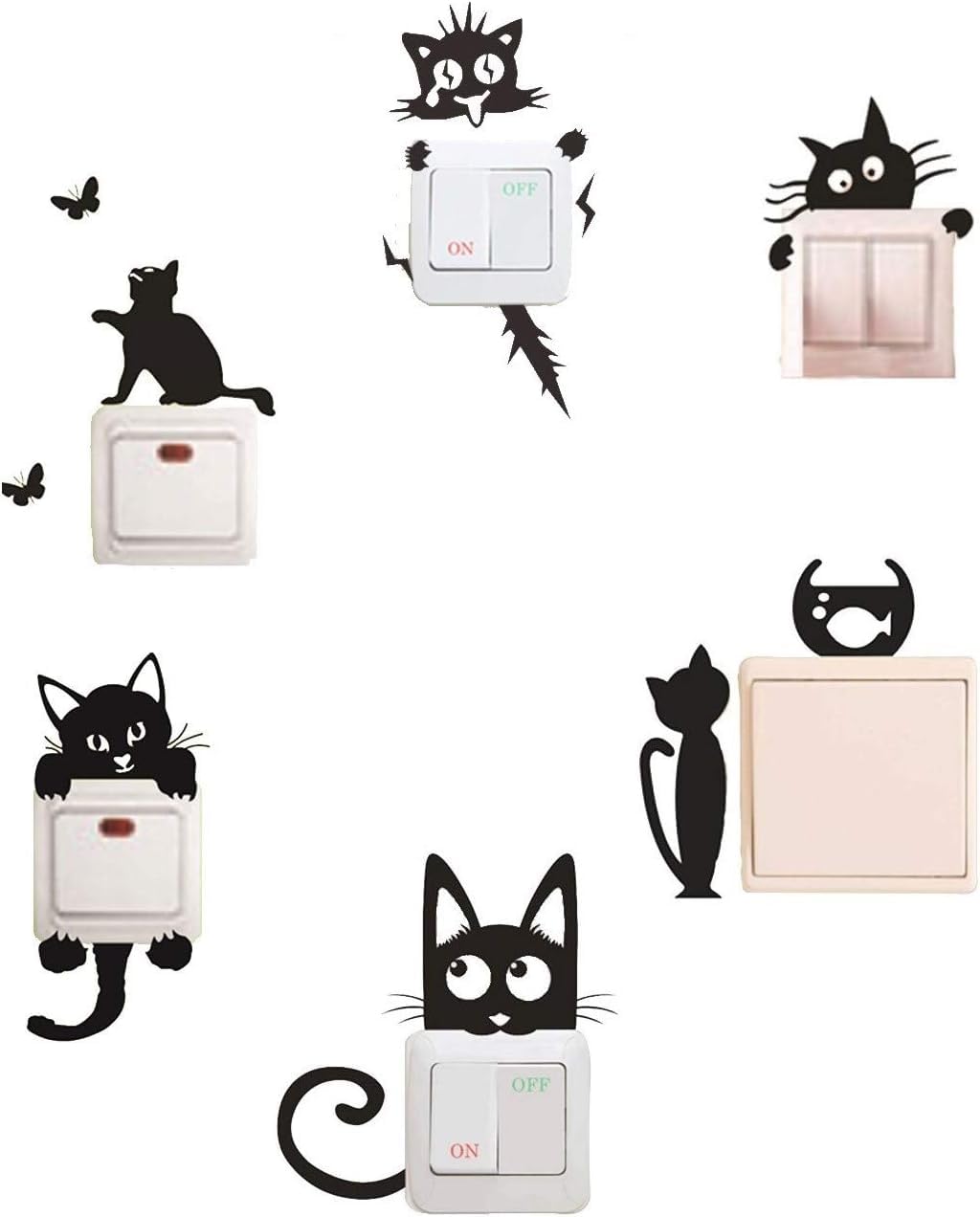 Removable Switch Sticker 6 Pcs Cute Black Cat Wall Stickers Light Switch Decor Art Home Decor Living Room Office Decor