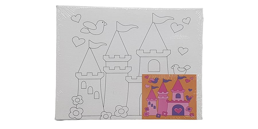 Keep Smiling Canvas Painting Set With Paint Brush & 6 Watercolor For Kids, 15 X 20Cm - White Black - 527