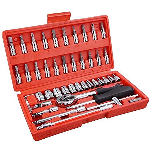 Auto Repair Tool Combination Spanner Socket Universal Hand Wrenches Set - 46 Pieces