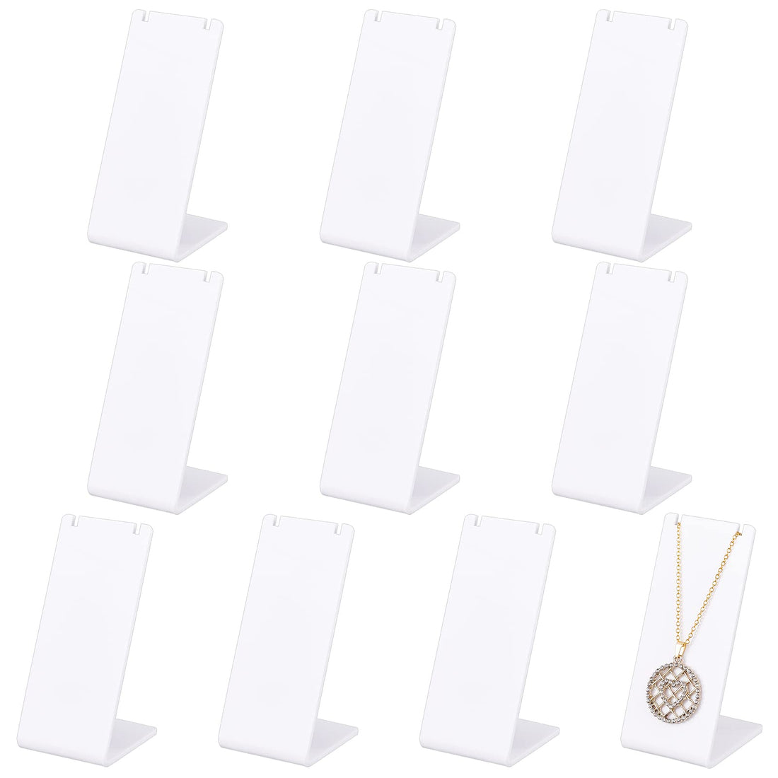 FINGERINSPIRE 10 Pcs Acrylic Necklace Display Stand 3.5 inch Height White Earring Stand L-Shape Necklace Display Holder Mini Acrylic Jewelry Holder Jewelry Display for Props Show Retail Store